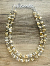 Load image into Gallery viewer, Two Strand Silver & Gold Resin Chunky statement necklace, big beaded jewelry, gifts for women, bib jewelry Multi-Strand necklace metallic