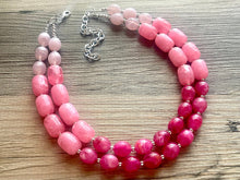 Load image into Gallery viewer, Pink Ombré Chunky Statement jewelry set, Big bib beaded jewelry, Double Strand Statement Necklace earrings, bridesmaid wedding magenta