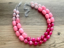 Load image into Gallery viewer, Pink Ombré Chunky Statement jewelry set, Big bib beaded jewelry, Double Strand Statement Necklace earrings, bridesmaid wedding magenta