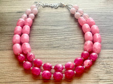 Load image into Gallery viewer, Pink Ombré Chunky Statement jewelry set, Big bib beaded jewelry, Double Strand Statement Necklace earrings, bridesmaid wedding magenta