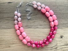 Load image into Gallery viewer, Pink Ombré Chunky Statement jewelry set, Big bib beaded jewelry, Double Strand Statement Necklace earrings, bridesmaid wedding magenta