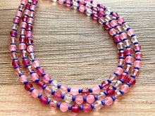 Load image into Gallery viewer, Steady Love Statement Necklace, multi strand bright jewelry, chunky statement necklace, pink necklace, blue hot pink clear resin beaded