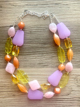 Load image into Gallery viewer, Lavender Haze Beaded Necklace, 2 strand Chunky statement necklace, big beaded necklace jewelry, Orange yellow blush pink statement