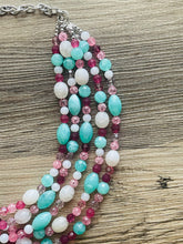 Load image into Gallery viewer, Rose Garden 5 Strand statement necklace, hot pink big beaded chunky jewelry, silver metallic jewelry necklace mint blush pink white