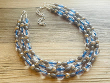 Load image into Gallery viewer, Mountain Stream Soirée, Chunky 3 Strand Statement Necklace, blue gray periwinkle jewelry, silver necklace, gray resin jewelry metallic