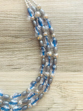 Load image into Gallery viewer, Mountain Stream Soirée, Chunky 3 Strand Statement Necklace, blue gray periwinkle jewelry, silver necklace, gray resin jewelry metallic