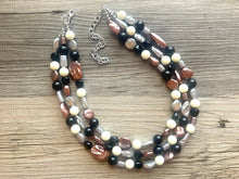 Load image into Gallery viewer, Metallic Marshmallow Extra Chunky Statement Necklace, cream & gold beaded jewelry, Multi Strand Bib Beaded necklace, black tan champagne