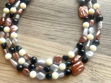 Load image into Gallery viewer, Metallic Marshmallow Extra Chunky Statement Necklace, cream & gold beaded jewelry, Multi Strand Bib Beaded necklace, black tan champagne