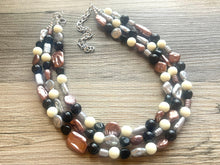 Load image into Gallery viewer, Metallic Marshmallow Extra Chunky Statement Necklace, cream & gold beaded jewelry, Multi Strand Bib Beaded necklace, black tan champagne