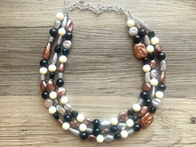 Load image into Gallery viewer, Metallic Marshmallow Extra Chunky Statement Necklace, cream & gold beaded jewelry, Multi Strand Bib Beaded necklace, black tan champagne