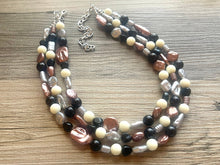 Load image into Gallery viewer, Metallic Marshmallow Extra Chunky Statement Necklace, cream & gold beaded jewelry, Multi Strand Bib Beaded necklace, black tan champagne