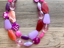 Load image into Gallery viewer, Purple Coral Reef Necklace, Double strand jewelry, big beaded chunky statement, lavender pink red necklace, shell bubble silver jewelry