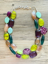 Load image into Gallery viewer, Jewel Mermaid Bubble Necklace, multi strand colorful jewelry, big beaded chunky statement necklace, purple jewel tone brown green