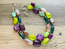 Load image into Gallery viewer, Jewel Mermaid Bubble Necklace, multi strand colorful jewelry, big beaded chunky statement necklace, purple jewel tone brown green