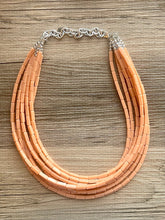 Load image into Gallery viewer, Clementine Sky Chunky 8 Strand Statement Necklace, Orange coral jewelry, orange color block statement, peach summer fall necklace