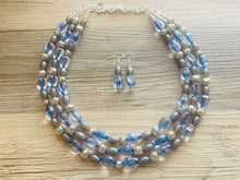 Load image into Gallery viewer, Mountain Stream Soirée, Chunky 3 Strand Statement Necklace, blue gray periwinkle jewelry, silver necklace, gray resin jewelry metallic