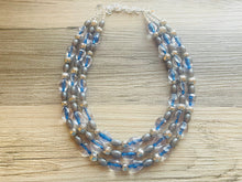 Load image into Gallery viewer, Mountain Stream Soirée, Chunky 3 Strand Statement Necklace, blue gray periwinkle jewelry, silver necklace, gray resin jewelry metallic