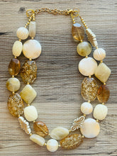 Load image into Gallery viewer, Powdered Sugar Cookie Chunky Statement Necklace, cream & gold beaded jewelry, Multi Strand Bib Beaded necklace, tan champagne white