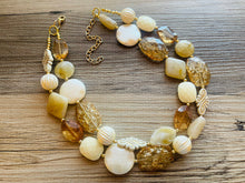 Load image into Gallery viewer, Powdered Sugar Cookie Chunky Statement Necklace, cream & gold beaded jewelry, Multi Strand Bib Beaded necklace, tan champagne white