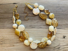 Load image into Gallery viewer, Powdered Sugar Cookie Chunky Statement Necklace, cream & gold beaded jewelry, Multi Strand Bib Beaded necklace, tan champagne white