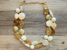 Load image into Gallery viewer, Powdered Sugar Cookie Chunky Statement Necklace, cream & gold beaded jewelry, Multi Strand Bib Beaded necklace, tan champagne white