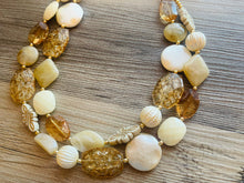 Load image into Gallery viewer, Powdered Sugar Cookie Chunky Statement Necklace, cream & gold beaded jewelry, Multi Strand Bib Beaded necklace, tan champagne white