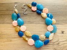 Load image into Gallery viewer, San Diego chunky necklace, Wanderlust beaded jewelry, resin beaded Turquoise necklace, peach blue tan necklace, aqua royal blue pink coral
