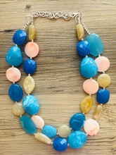 Load image into Gallery viewer, San Diego chunky necklace, Wanderlust beaded jewelry, resin beaded Turquoise necklace, peach blue tan necklace, aqua royal blue pink coral