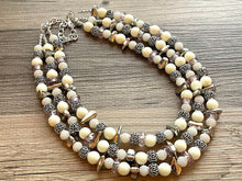 Load image into Gallery viewer, Catwalk Illusion Extra Chunky Statement Necklace, cream silver beaded jewelry, Multi Strand Bib Beaded necklace, tan champagne necklace