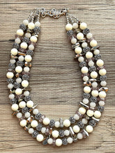 Load image into Gallery viewer, Catwalk Illusion Extra Chunky Statement Necklace, cream silver beaded jewelry, Multi Strand Bib Beaded necklace, tan champagne necklace