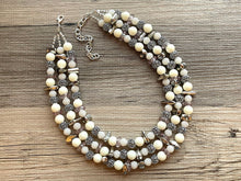 Load image into Gallery viewer, Catwalk Illusion Extra Chunky Statement Necklace, cream silver beaded jewelry, Multi Strand Bib Beaded necklace, tan champagne necklace