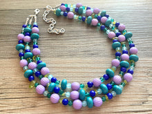 Load image into Gallery viewer, Mountain Trail Chunky Statement Necklace, lavender turquoise green blue beaded necklace, colorful jewelry multi strand necklace, bib collar