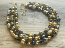 Load image into Gallery viewer, Black & Gold Extravagant Extra Chunky Statement Necklace, black gold beaded jewelry, Multi Strand Bib Necklace, Resin Beaded necklace