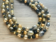 Load image into Gallery viewer, Black & Gold Extravagant Extra Chunky Statement Necklace, black gold beaded jewelry, Multi Strand Bib Necklace, Resin Beaded necklace