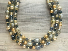 Load image into Gallery viewer, Black & Gold Extravagant Extra Chunky Statement Necklace, black gold beaded jewelry, Multi Strand Bib Necklace, Resin Beaded necklace