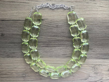 Load image into Gallery viewer, Green Splendor Statement Necklace, Chunky Jewelry Big Beaded Necklace, light green Necklace, mint Jewelry bubble double strand grass