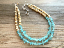 Load image into Gallery viewer, Textured natural & Light Blue jewelry Statement necklace, spike jewelry, chunky bib necklace, tan brown jewelry, baby blue gem stone jewelry