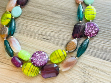 Load image into Gallery viewer, Jewel Mermaid Bubble Necklace, multi strand colorful jewelry, big beaded chunky statement necklace, purple jewel tone brown green