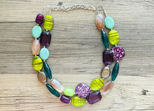 Load image into Gallery viewer, Jewel Mermaid Bubble Necklace, multi strand colorful jewelry, big beaded chunky statement necklace, purple jewel tone brown green