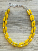 Load image into Gallery viewer, Marigold Yellow Fall Walk Chunky Statement Necklace, Big beaded jewelry, multi strand Statement chunky bib yellow mustard