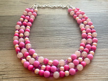 Load image into Gallery viewer, Blush Coral Dark Pink Beaded Necklace, pink Jewelry, 3 strand Chunky statement necklace, big beaded necklace, pink statement magenta