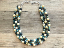 Load image into Gallery viewer, Malachite Tan Black Aqua Necklace multi strand jewelry, big bib beaded chunky statement necklace, black necklace, bridesmaid necklace