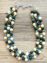 Load image into Gallery viewer, Malachite Tan Black Aqua Necklace multi strand jewelry, big bib beaded chunky statement necklace, black necklace, bridesmaid necklace