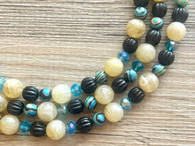 Load image into Gallery viewer, Malachite Tan Black Aqua Necklace multi strand jewelry, big bib beaded chunky statement necklace, black necklace, bridesmaid necklace