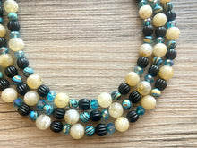 Load image into Gallery viewer, Malachite Tan Black Aqua Necklace multi strand jewelry, big bib beaded chunky statement necklace, black necklace, bridesmaid necklace