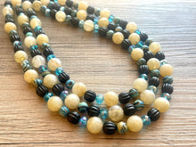 Load image into Gallery viewer, Malachite Tan Black Aqua Necklace multi strand jewelry, big bib beaded chunky statement necklace, black necklace, bridesmaid necklace