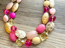 Load image into Gallery viewer, Pink Double Strand Big Beaded Statement Necklace, pink Jewelry, cream beaded necklace, pink bridesmaid necklace jewelry blush magenta gold