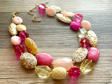 Load image into Gallery viewer, Pink Double Strand Big Beaded Statement Necklace, pink Jewelry, cream beaded necklace, pink bridesmaid necklace jewelry blush magenta gold