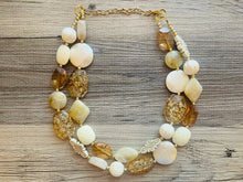 Load image into Gallery viewer, Powdered Sugar Cookie Chunky Statement Necklace, cream & gold beaded jewelry, Multi Strand Bib Beaded necklace, tan champagne white