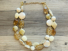 Load image into Gallery viewer, Powdered Sugar Cookie Chunky Statement Necklace, cream & gold beaded jewelry, Multi Strand Bib Beaded necklace, tan champagne white